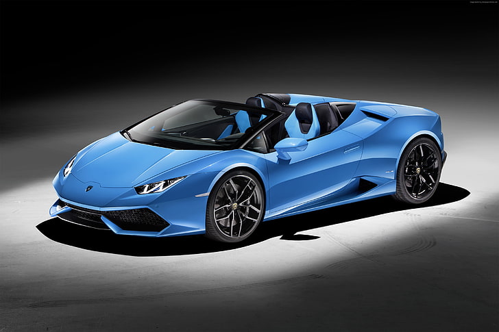 luxury cars, sports car, test drive, supercar, Lamborghini Huracan LP610-4 Spyder, blue, HD wallpaper
