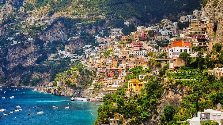 Amalfi kıyıları, İtalya, sahil, Avrupa, Campania, deniz, Tiren Denizi, Salerno Körfezi, Defne, Salerno Körfezi, Körfez, HD masaüstü duvar kağıdı