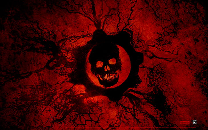 Gears of War Red HD, постер игры Gears of War, видеоигры, красный, война, шестерни, HD обои