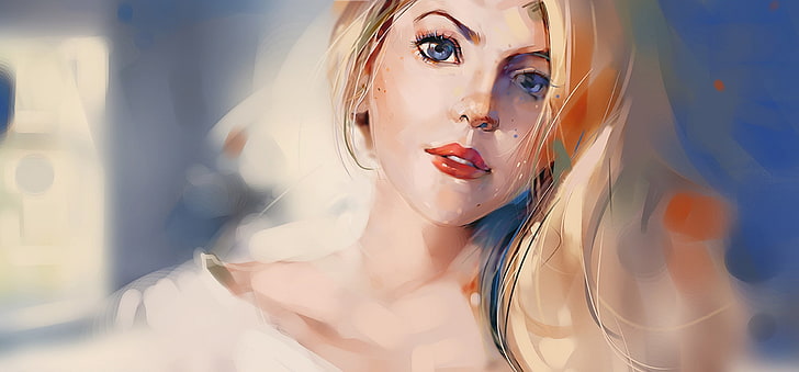 portrait de femme vectoriel, look, art, fille dessinée, blonde, aux yeux bleus, Fond d'écran HD