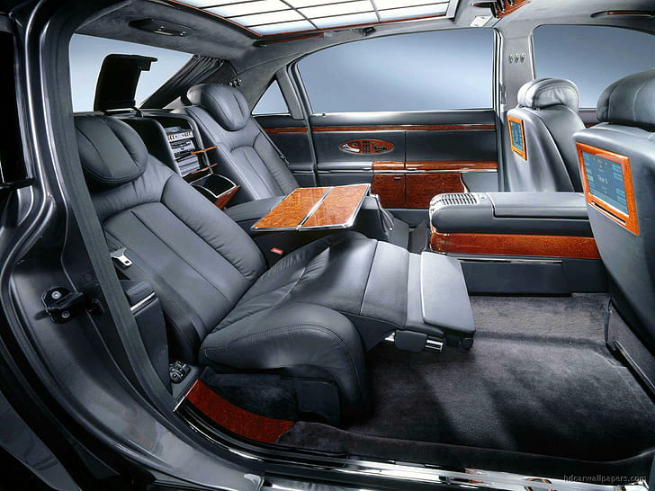 Maybach Interior 3, czarno-brązowe wnętrze samochodu, wnętrze, maybach, samochody, Tapety HD