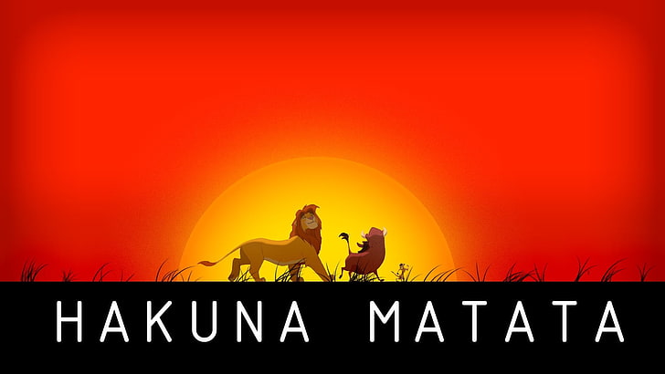 Hakuna Matata text overlay, movies, The Lion King, Disney, sunset, Simba, animated movies, HD wallpaper