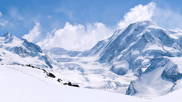 Montagnes enneigées d'hiver, neige épaisse, monde blanc, hiver, neige, montagnes, épaisses, blanches, monde, Fond d'écran HD