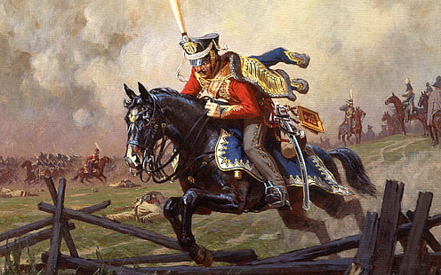 person riding on horse painting, war, jpg, horse, history, historical, uniform, Napoleon, a Messenger, HD wallpaper HD wallpaper