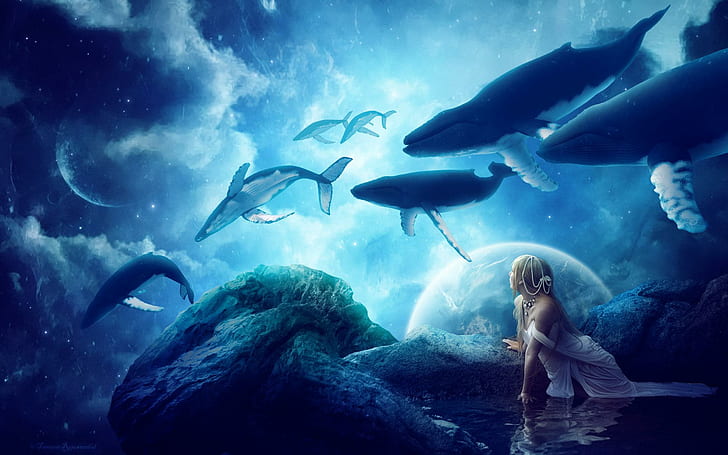 Whales Dream, dream, whales, HD wallpaper