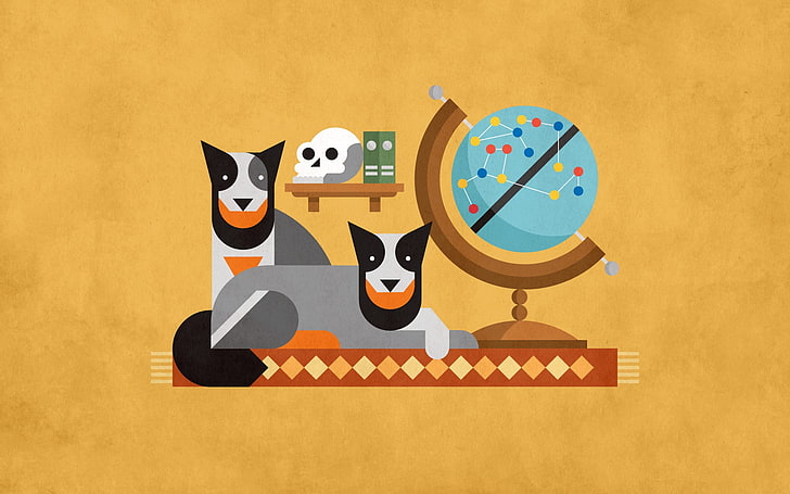 zwei grauer, orange und weißer Hundeclipart, digitale Kunst, Minimalismus, einfacher Hintergrund, Kugeln, Tiere, Hund, Schädel, HD-Hintergrundbild