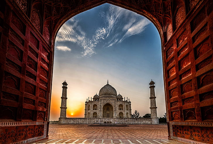 gryning, Indien, Taj Mahal, moské, mausoleet, Agra, HD tapet