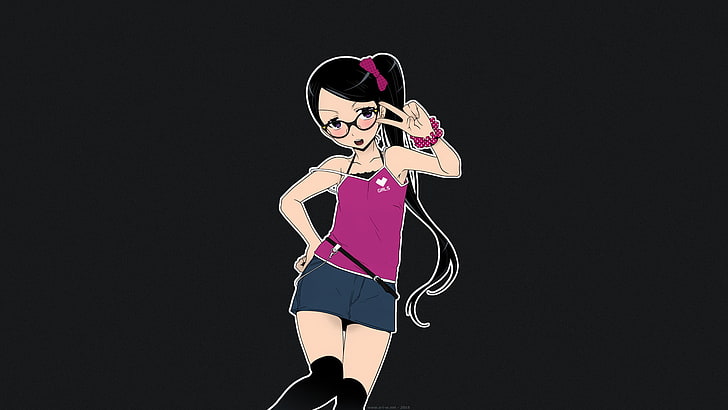 Mudou Eichi, Brille, langes Haar, dunkles Haar, kurzer Rock, Strümpfe, Pferdeschwanz, Anime, Manga, Anime Girls, HD-Hintergrundbild