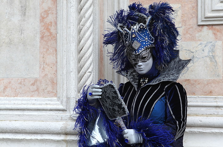 feathers, mirror, mask, costume, Venice, carnival, HD wallpaper