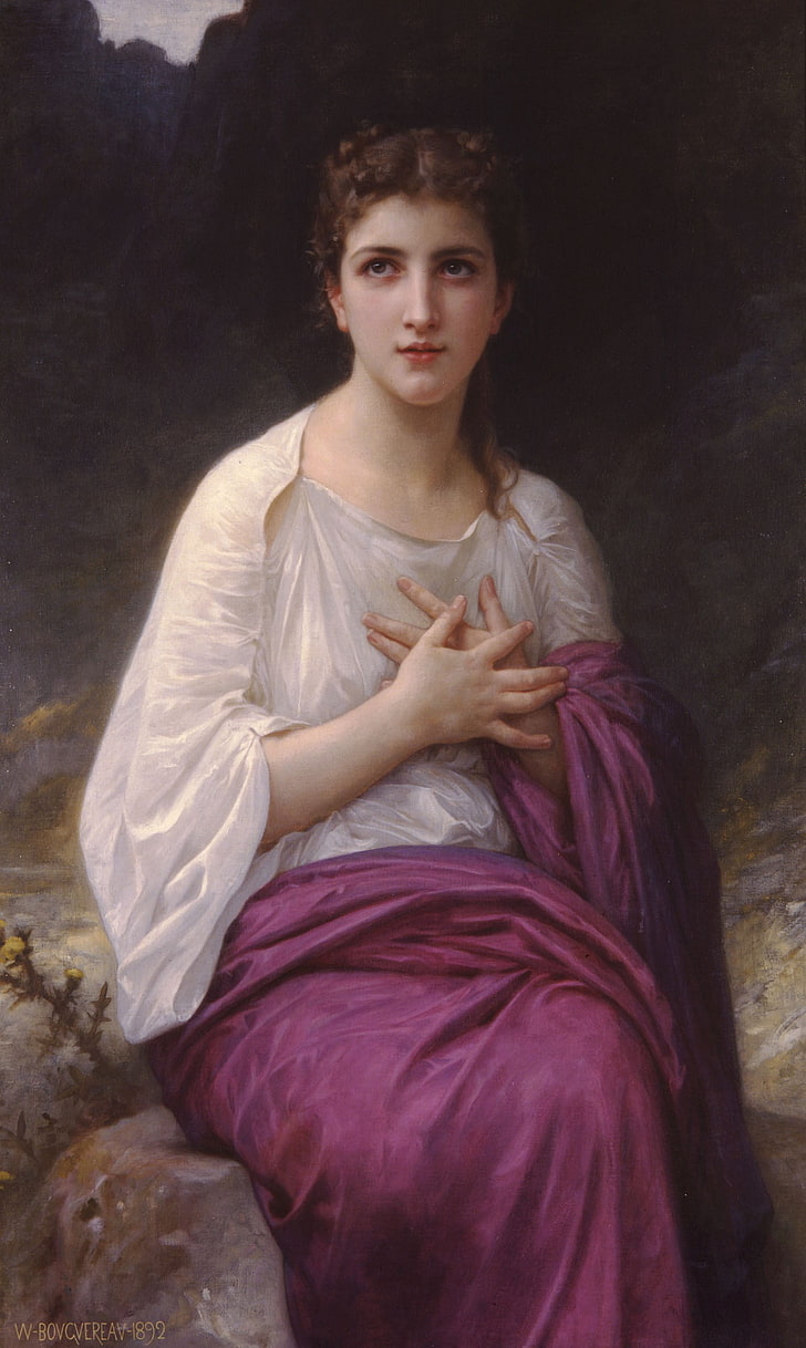 ส่าหรีสีชมพูและสีขาวของผู้หญิงภาพวาดสีน้ำมันงานศิลปะ William-Adolphe Bouguereau, วอลล์เปเปอร์ HD, วอลเปเปอร์โทรศัพท์