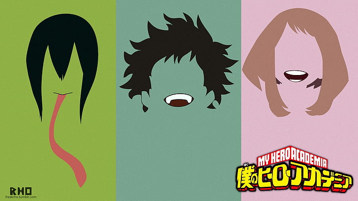 Boku no Hero Academia، Tsuyu Asui، Midoriya Izuku، Uraraka Ochako، خلفية HD