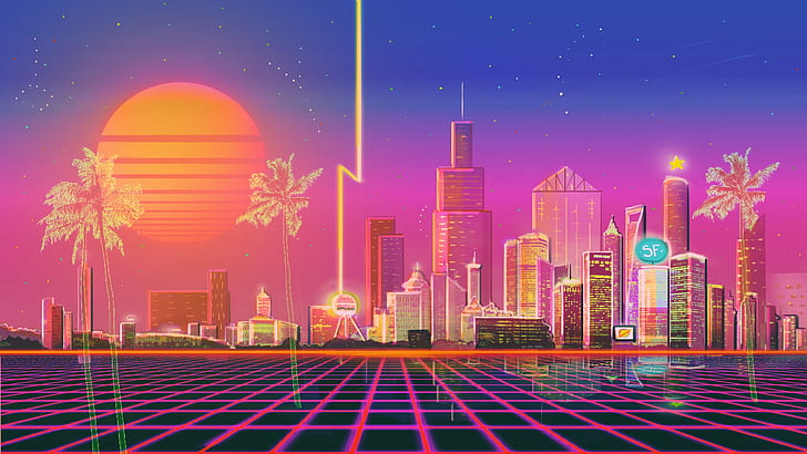 The sun, Music, The city, Style, Background, City, 80s, Neon, Illustration, 80's, Synth, Retrowave, Synthwave, New Retro Wave, Futuresynth, Sintav, Retrouve, Outrun, HD wallpaper