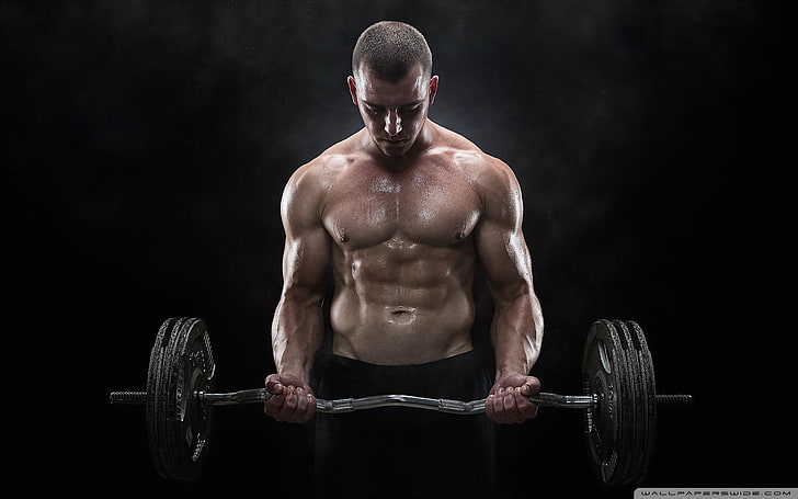 الحديد الرمادي والأسود ، نموذج اللياقة البدنية ، نماذج الذكور ، الرجال ، العضلات ، خلفية بسيطة ، رفع الاثقال، خلفية HD