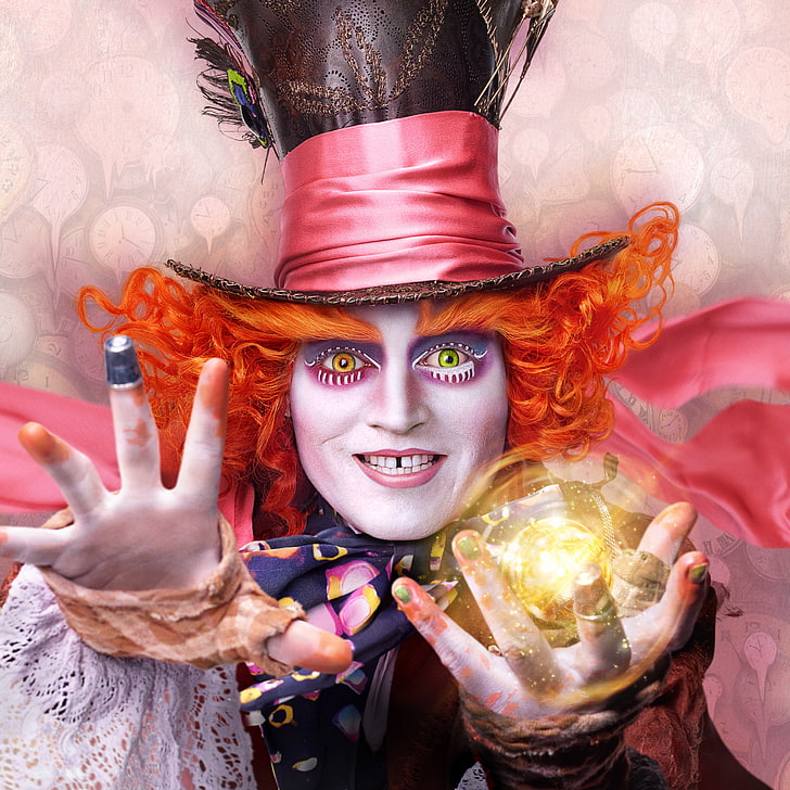 Johnny Depp as Mad Hatter, Johnny Depp, Mad Hatter, Alice in Wonderland, 2016, Alice Through the Looking Glass, HD wallpaper
