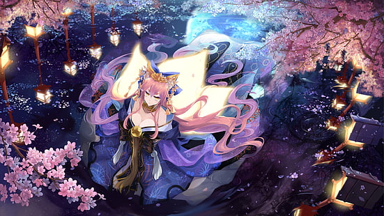 여성 여우 애니메이션 캐릭터 벽지, 캐스터 (Fate / Extra), 운명 시리즈, Tamamo no Mae (Fate / Grand Order), HD 배경 화면 HD wallpaper