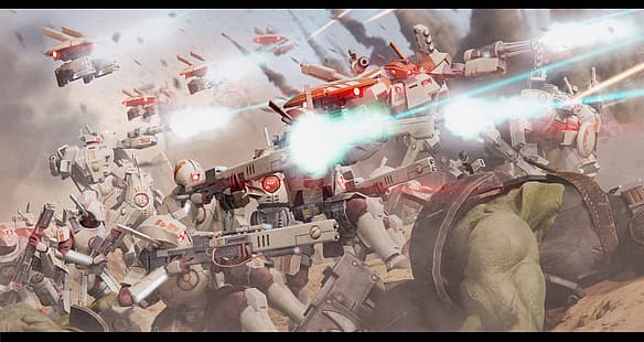 Tau, Tau Empire, Warhammer 40.000, Warhammer, Science-Fiction, blau, weiß, rot, Waffe, Waffe, Drohne, HD-Hintergrundbild HD wallpaper