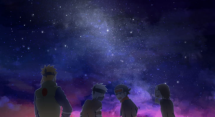 anime, night, sky, stars, HD wallpaper