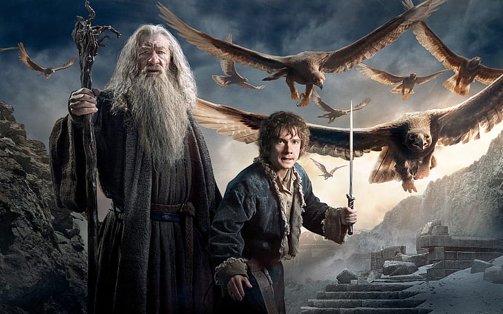 Galf Bilbo Baggins Hobbit 3, el póster de la película hobbit, hobbit, bilbo, baggins, gandalf, Fondo de pantalla HD