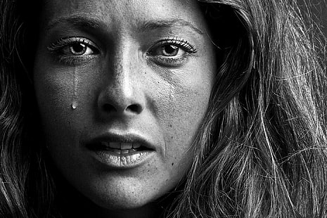 المرأة ، البكاء ، أحادية اللون ، الوجه ، النموذج ، البورتريه ، الدموع، خلفية HD HD wallpaper