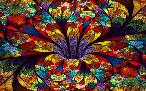 dekorasi kaca patri warna-warni, bunga, kaca, kelopak, kaca patri, volume, Wallpaper HD HD wallpaper