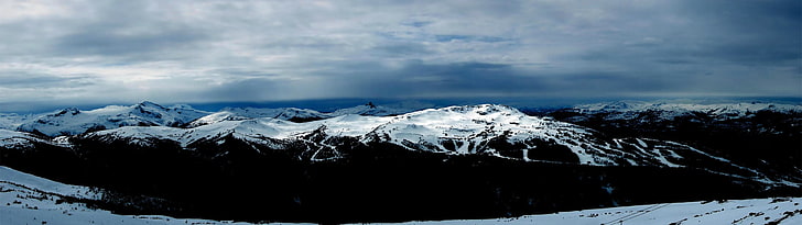 fotografia panoramiczna gór, wielokrotnych pokazów, zimna, pustkowia, śniegu, przyrody, Tapety HD