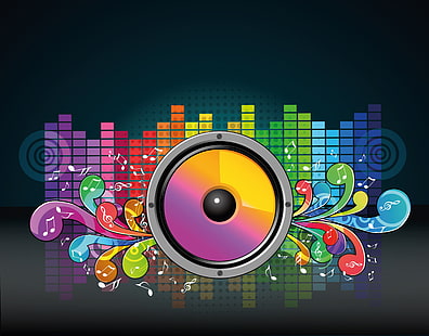 speaker, equalizer, musical notes, music, HD wallpaper HD wallpaper
