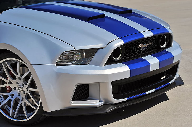 silver Ford Mustang GT, car, Ford Mustang Shelby, Need for Speed, movies, silver cars, blue, vehicle, HD wallpaper