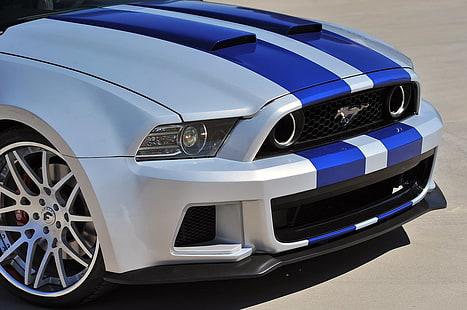 srebrny Ford Mustang GT, samochód, Ford Mustang Shelby, Need for Speed, filmy, srebrne samochody, niebieski, pojazd, Tapety HD HD wallpaper