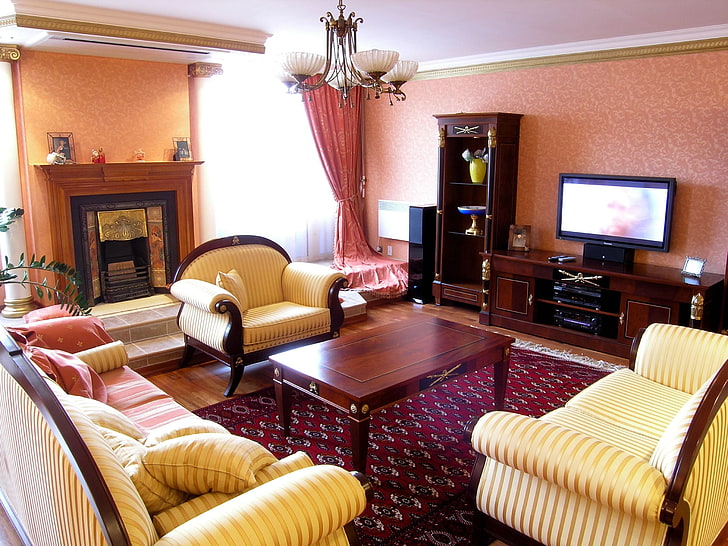 conjunto de sofás acolchado blanco con marco de madera marrón, salas de estar, interior, diseño de interiores, interiores, Fondo de pantalla HD