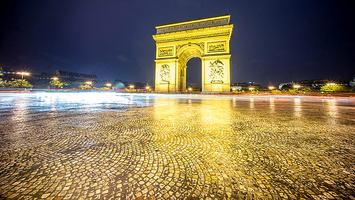 Париж Триумфална дъга Nightlapse HD, триумфална дъга, нощ, архитектура, timelapse, Париж, де, дъга, триумф, HD тапет