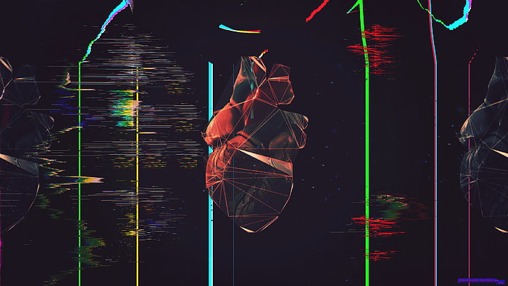 svart och rött mänskligt hjärtaillustration, glitchkonst, polygonkonst, låg poly, abstrakt, hjärta, HD tapet