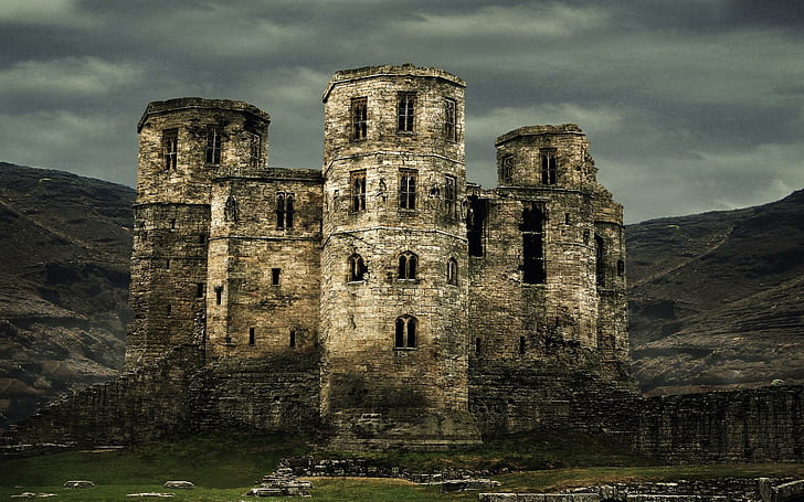 Руини на замъка, замък от сиви тухли, замъци, руини, пътувания, разпад, природа и пейзажи, HD тапет