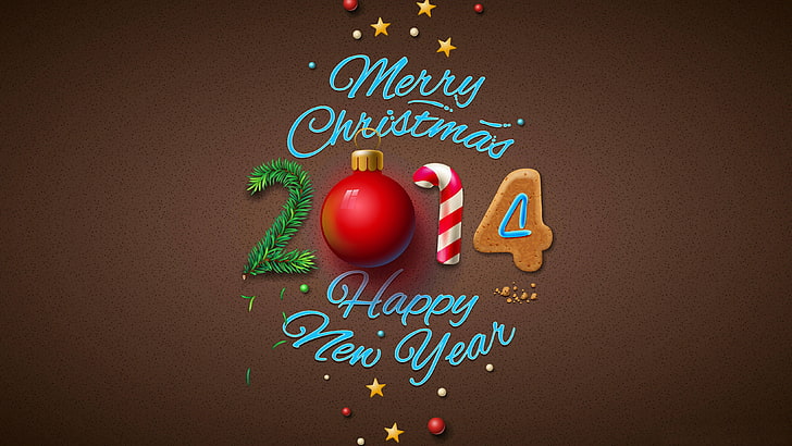 2014 Happy New Year poster, Wallpaper, tree, ball, New Year, Merry Christmas, 2014, HD wallpaper