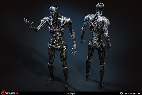 render, Terminator Dark Fate, Terminator, endoskeleton, 3D, mesin, futuristik, Alex Bobylev, Wallpaper HD HD wallpaper