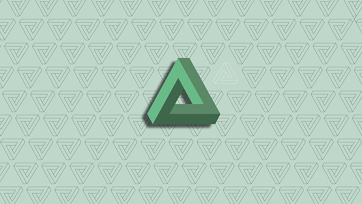 papier peint vert triangulaire, géométrie, triangle de Penrose, abstrait, minimalisme, vert, Fond d'écran HD