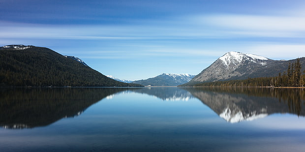 landscape photo of snow-capped mountain and lake during daytime, Secrets, Time  landscape, photo, snow, capped, mountain, lake, daytime, reflection, long exposure, Pacific Northwest, nature, scenic, scenery, outdoors, mountains, lake wenatchee, Canon EOS 5D Mark III, Hitech, Firecrest, Neutral Density, 8x, john, westrock, Canon EF, 70mm, f/2, USM, washington, landscape, water, scenics, sky, forest, mountain Range, beauty In Nature, blue, tree, tranquil Scene, HD wallpaper HD wallpaper