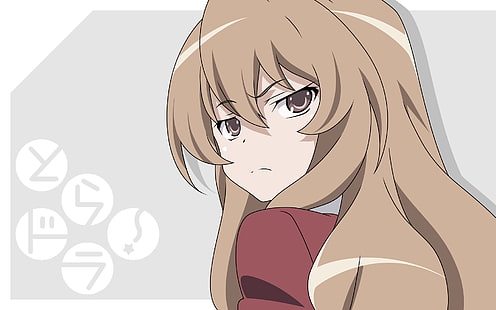 personagem de anime feminino de cabelos castanhos, aisaka taiga, toradora, menina, olhar, bang, raiva, HD papel de parede HD wallpaper