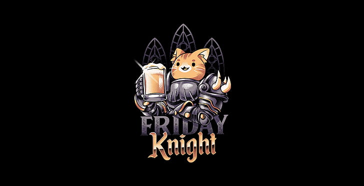 Minimalism, Cat, Style, Beer, Background, Art, Knight, by Ilustrata, Illustrated, Friday Knight, HD wallpaper