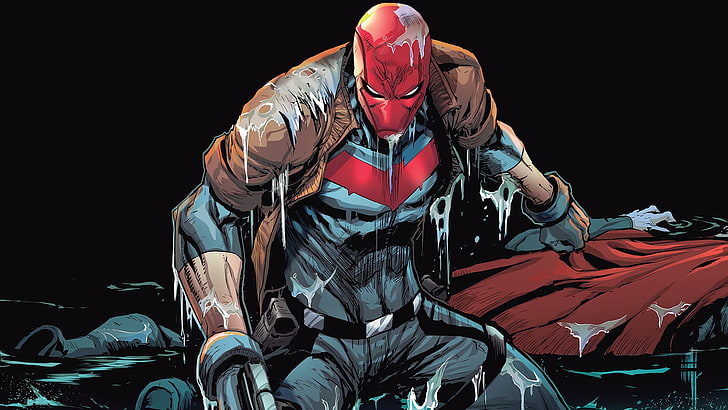Mann, der Gewehrillustration, DC-Comics, rote Haube hält, HD-Hintergrundbild