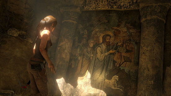 لارا كروفت ، ألعاب الكمبيوتر ، Rise of the Tomb Raider ، Rise of Tomb Raider ، ألعاب الفيديو ، اللوحات الجدارية ، يسوع المسيح ، Tomb Raider، خلفية HD HD wallpaper