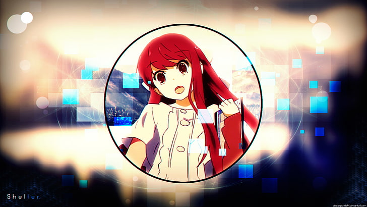 digital art, readhead, shelter, shelter video, Porter Robinson, Rin (Shelter), picture-in-picture, red eyes, HD wallpaper