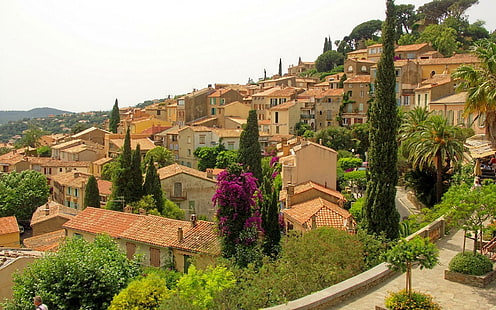 Provence Cote D Azure, braunes Hausgrundstück, Häuser, Provence, Hanglage, Cote D Azure, Natur und Landschaften, HD-Hintergrundbild HD wallpaper