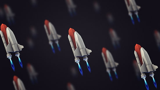 ilustrasi pesawat ruang angkasa putih, ilustrasi pesawat ruang angkasa, pesawat ruang angkasa, poli rendah, ruang, pesawat ulang-alik, seni digital, karya seni, Wallpaper HD HD wallpaper