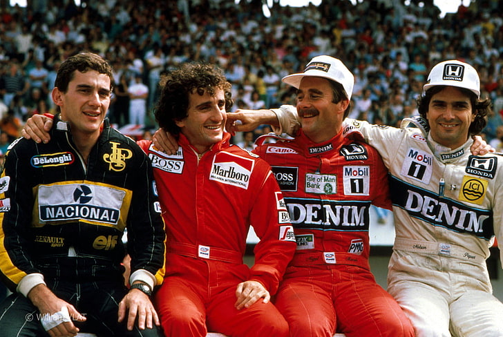 men's red jumpsuit, Ayrton Senna, Formula 1, Alain Prost, Nigel Mansell, Nelson Piquet, sports, legend, HD wallpaper