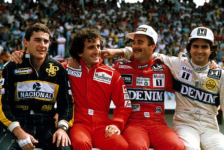 men's red jumpsuit, Ayrton Senna, Formula 1, Alain Prost, Nigel Mansell, Nelson Piquet, sports, legend, HD wallpaper HD wallpaper