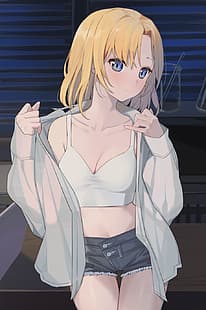 Anime, Anime Girls, digital, digitale Kunst, 2D, blond, kurze Shorts, bauchfreies Oberteil, HD-Hintergrundbild HD wallpaper