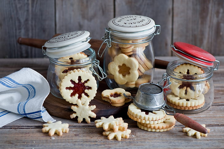 winter, cookies, jars, sweets, dessert, holidays, Christmas, HD wallpaper