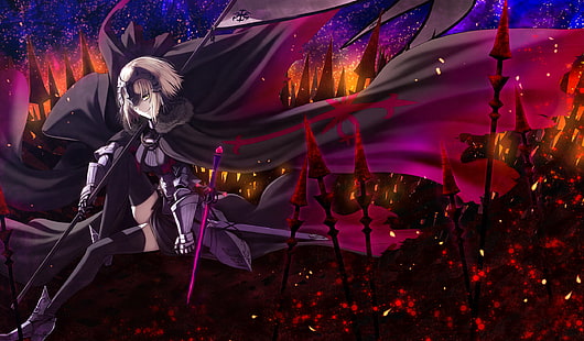 armadura, capa, Fate / Grand Order, Fate Series, Jeanne d'arc alter, espada, arma, rubia, Fondo de pantalla HD HD wallpaper