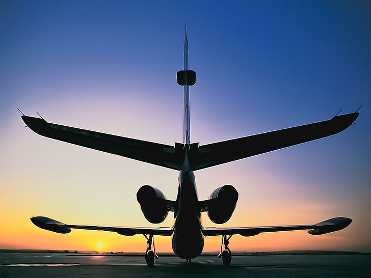 Aircraft At Sunset, ground, aircraft, sunsets, aircraft planes, HD wallpaper