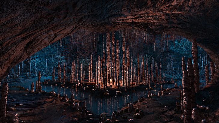 пещерни сталактити и сталагмити, Скъпа Естир, пещера, видео игри, HD тапет